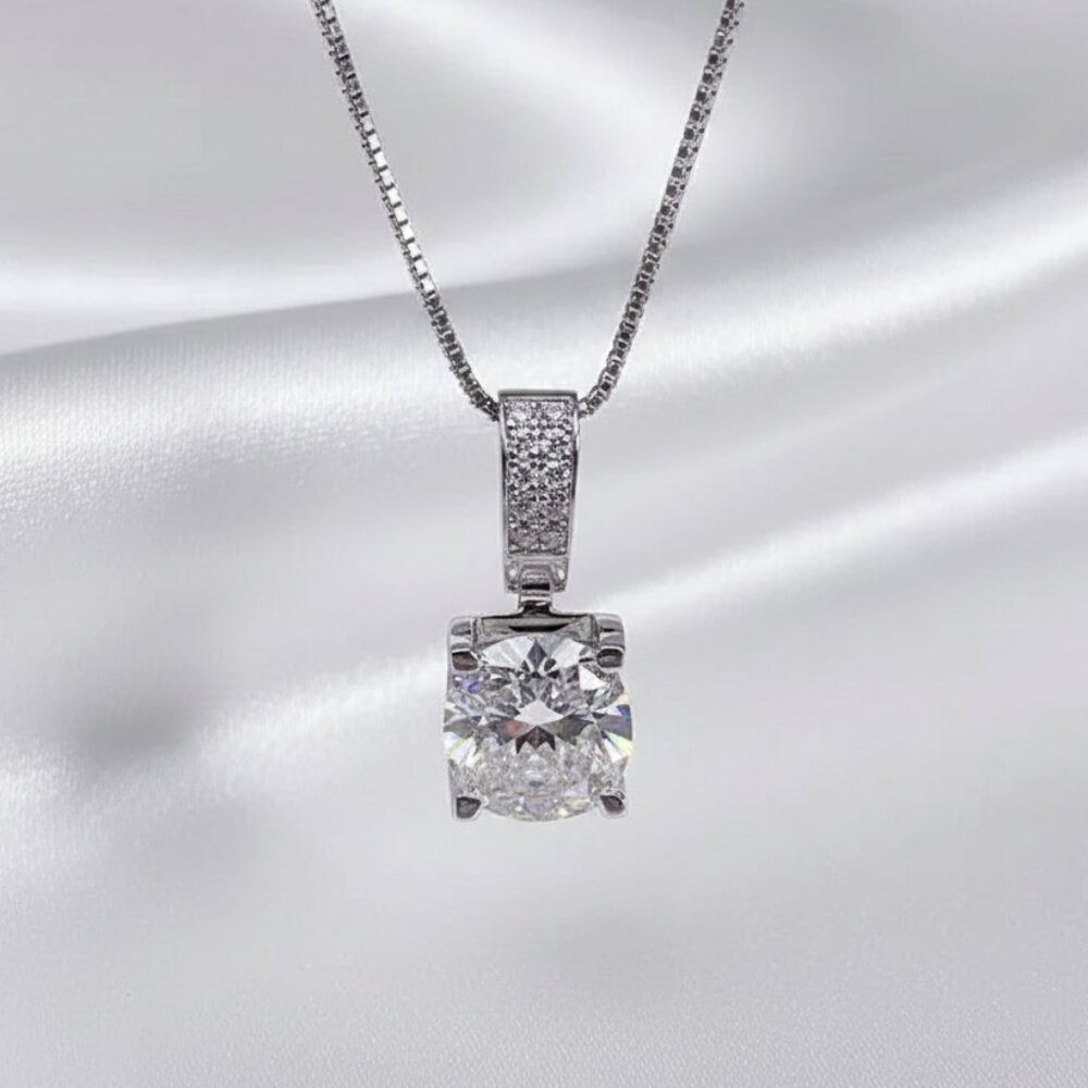 3 Carat Simulated Diamond Zircon Solitaire Pendant Necklace NWOT - Picture 3 of 9